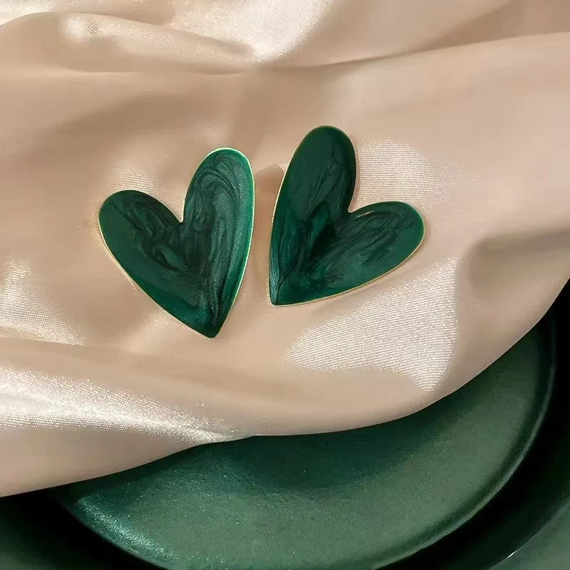 Orecchini a bottone con cuore amore per donna ragazza minimalista bianco verde smalto orecchini gioielli di moda