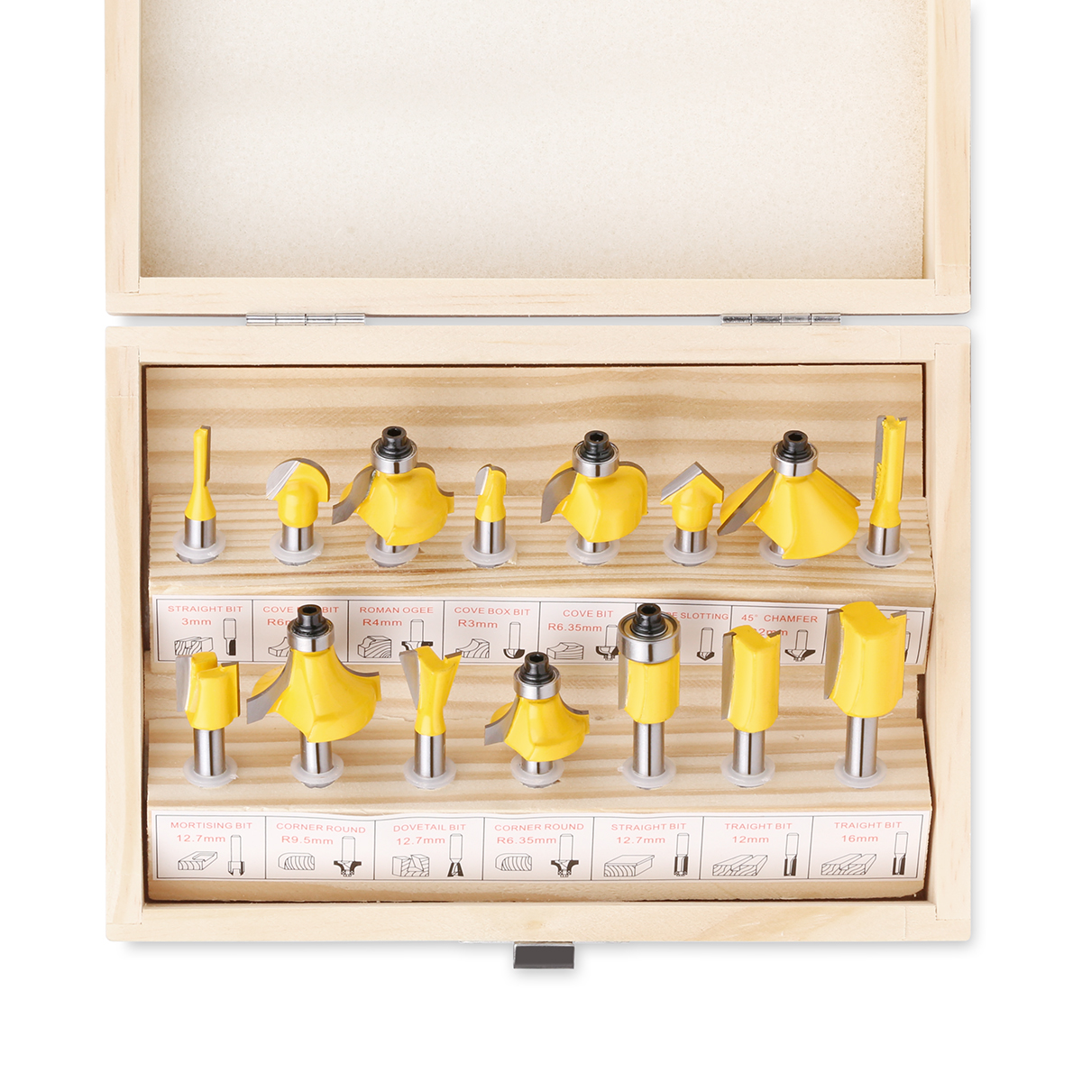 15PCS 1/4in 1/2in 6mm 8mm Gambo Router Bit Set Taglio Dritto Perline Fresa Metallo Duro Taglio Strumenti di Lavorazione Del Legno