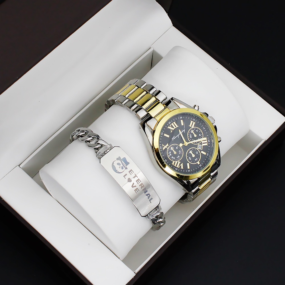 Conjunto de reloj de pareja de 4 Uds., reloj de acero de cuarzo para amantes, reloj de pulsera de lujo para mujer, reloj femenino con pulsera, collar, regalos