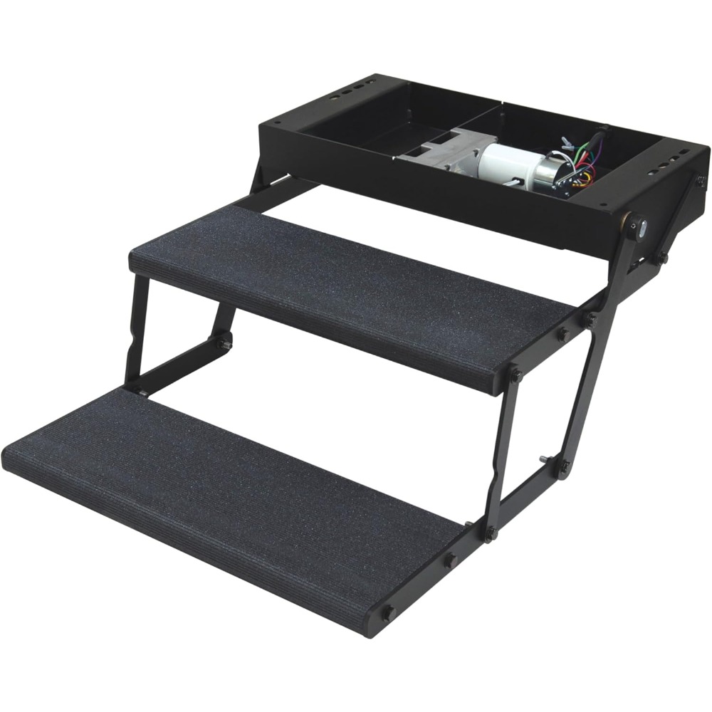 Tread Lite RV Power Steps - 24" Double Electric Foldout Step Configuration with LED Lighting, 8.5" Rise and Depth, Anti-Slip Co