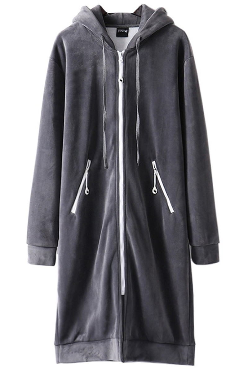 Women's New Medium Long Velvet Zipper Jacket Loose Versatile Cardigan Hoodie Spring Autumn Student Black Thickened Coat Top