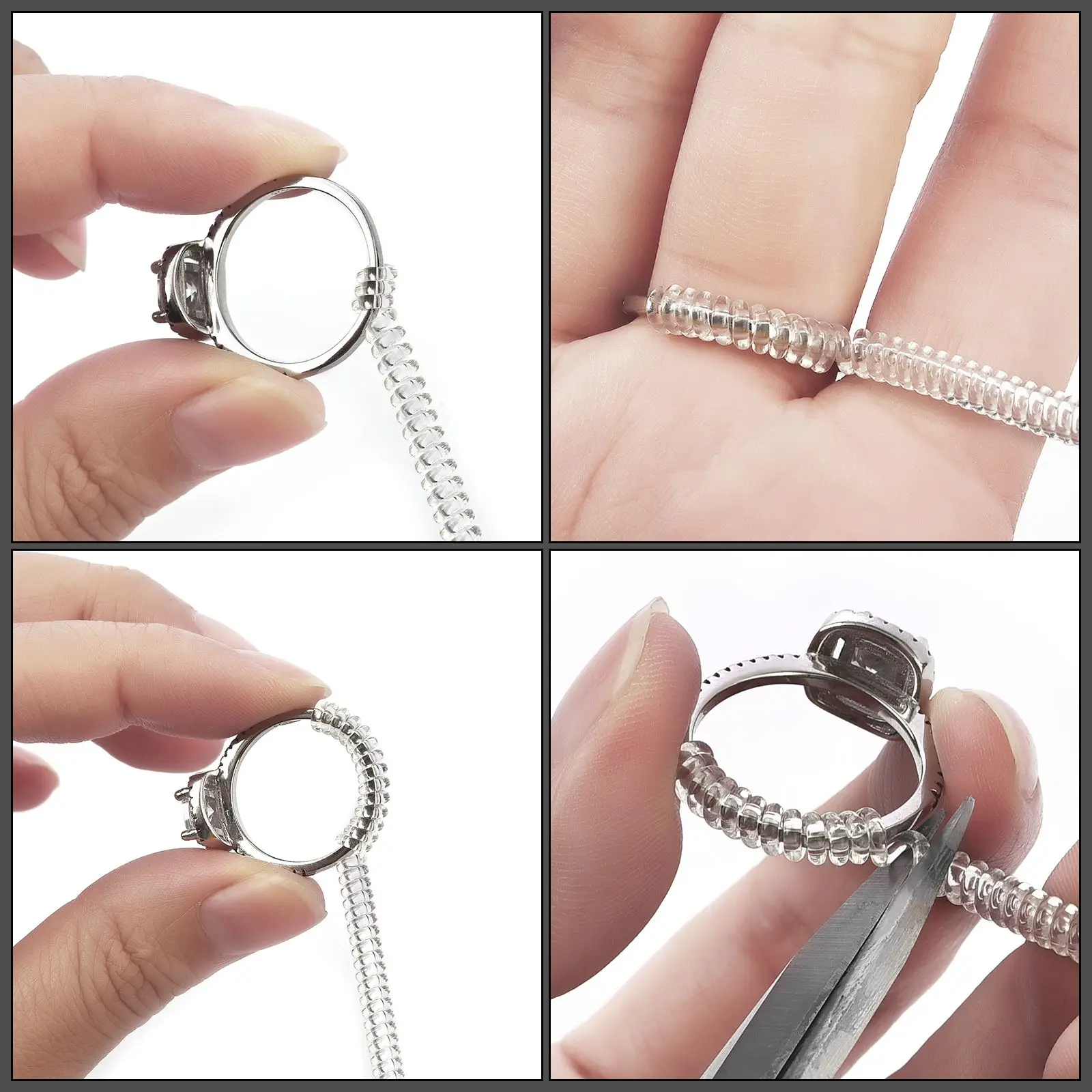 Herramientas de joyería, ajustador de tamaño de anillo a base de espiral, 4 unids/set, ajustador de anillo, tensor transparente Invisible, herramienta de redimensionado, protector de joyería