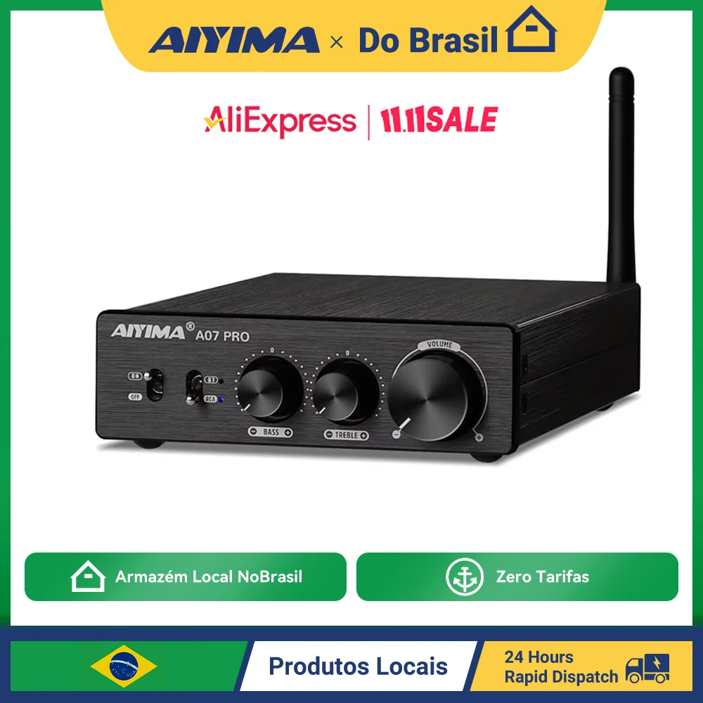 Aiyima a07 pro amplificador bluetooth tpa3255 qcc304x estéreo 2.0 canais 300wx2 amplificador digital de potência rca APT-X amplificador de som doméstico