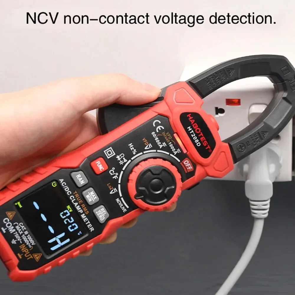 HT208A/D Amp Meter Clamp AC/DC,1000A เครื่องทดสอบมัลติมิเตอร์ True RMS,6000 นับ, พร้อมอุณหภูมิ, NCV, LPF, การทดสอบแรงดันไฟฟ้าและกระแสไฟฟ้า