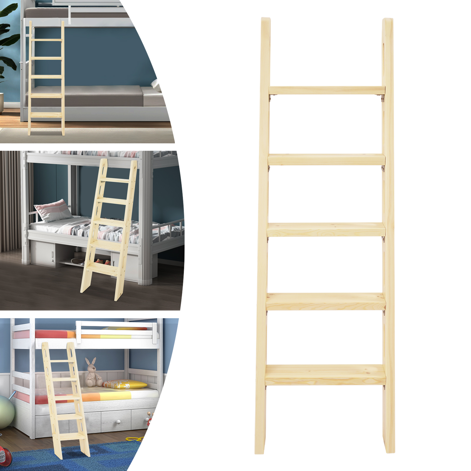 Reach New Heights Safely! 5-Step Wooden Ladder with 100kg Load, Perfect for Household Tasks