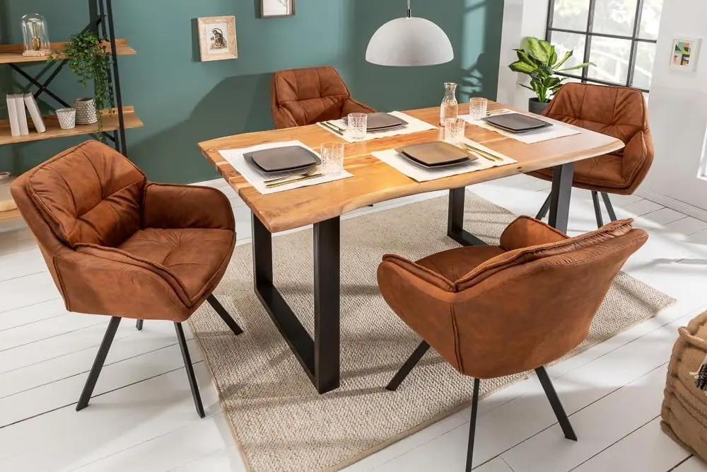 Drehbarer Retro Design Chair MR. Liege Hellbraun mit Armlehne Esszimmerstuhl Drehbar