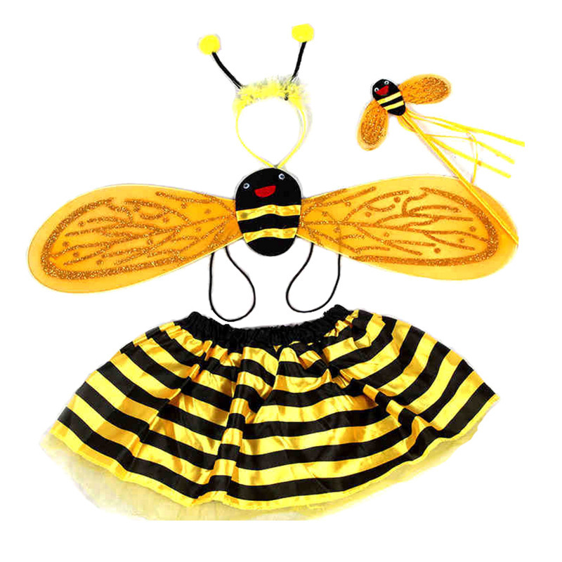 4 peça amarelo abelha cosplay traje halloween meninas abelha antena bandana asas varinha mágica engraçado vestido de fadas adereços conjunto