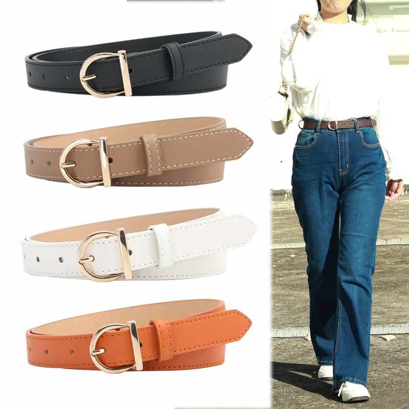 Nuevo cinturón de estilo coreano para mujer, cinturón fino con hebilla, cinturón suave de lujo a la moda para pantalones vaqueros, cinturón de cuero PU