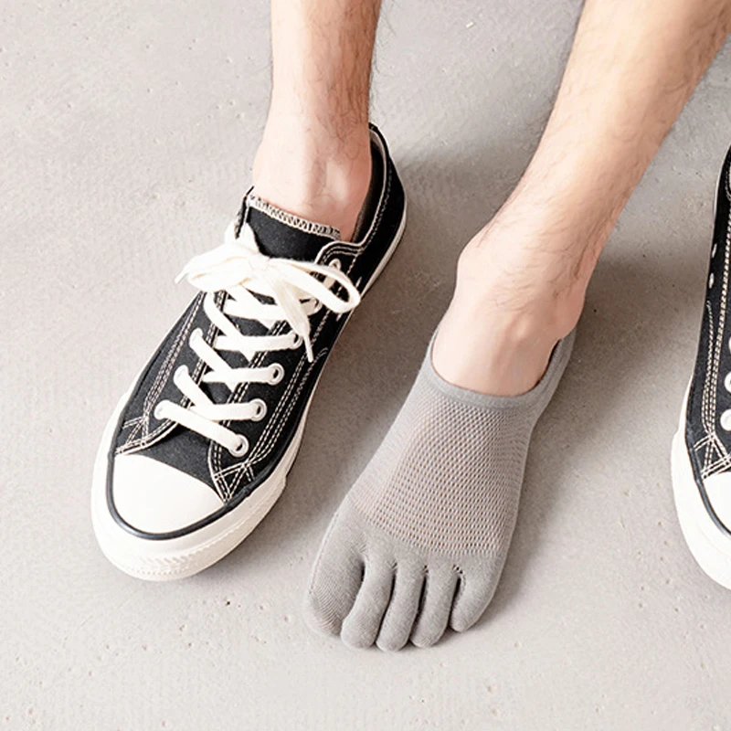 5 Pairs Invisible Toe Socks Summer Thin Cotton Mesh Shallow Mouth Soft Elastic Breathable Deodorant Cool 5 Finger Socks Sokken