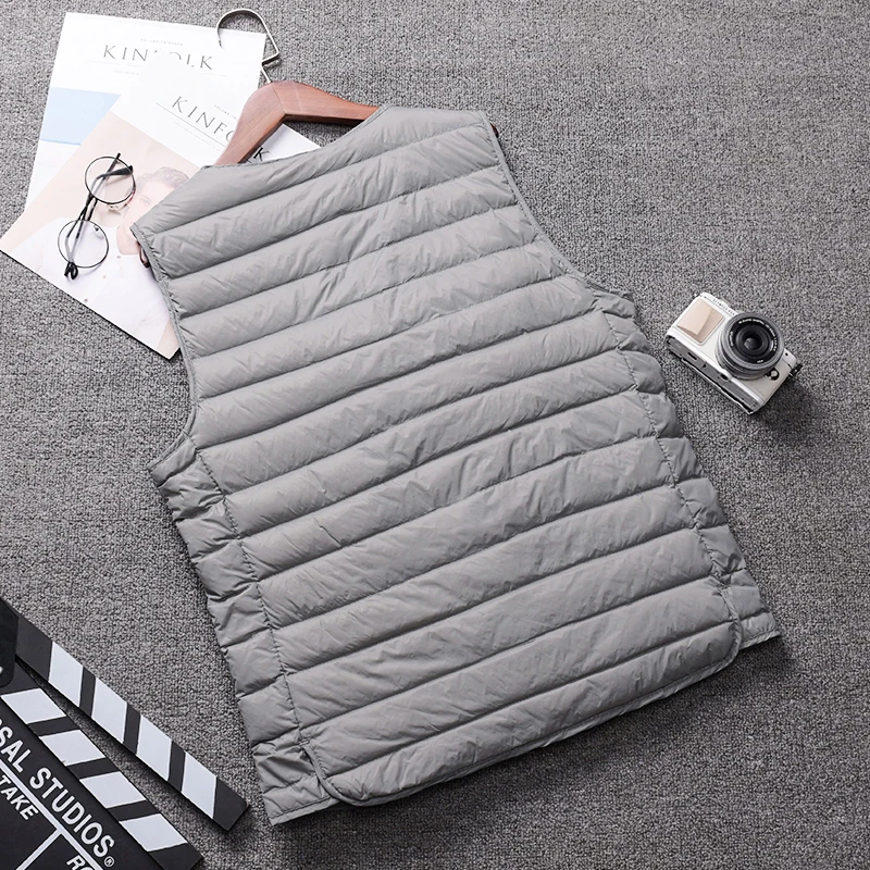Schinteon Männer Licht Unten Weste Gielt Casual Weste Frühling Herbst Weiße Ente Unten Jacke Männlichen V-ausschnitt Ärmellose Mantel Liner Weste