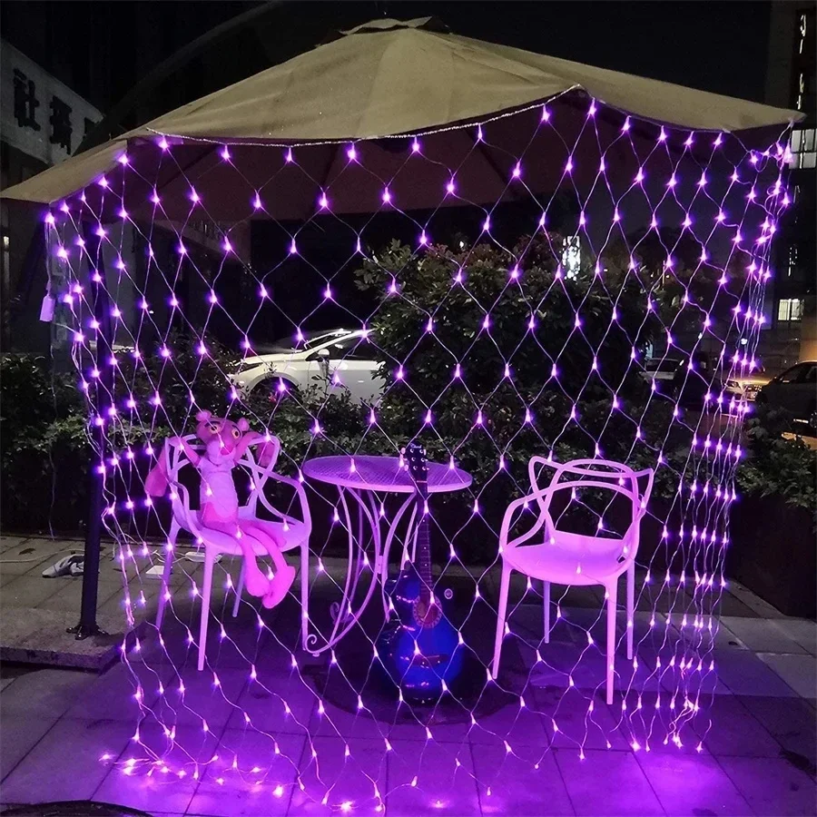 EU Stecker 220V Lila Halloween Net Lichter Anschließbare LED Lila Rosa Mesh Netting Lichter Garten Weihnachten Bush Girlande licht