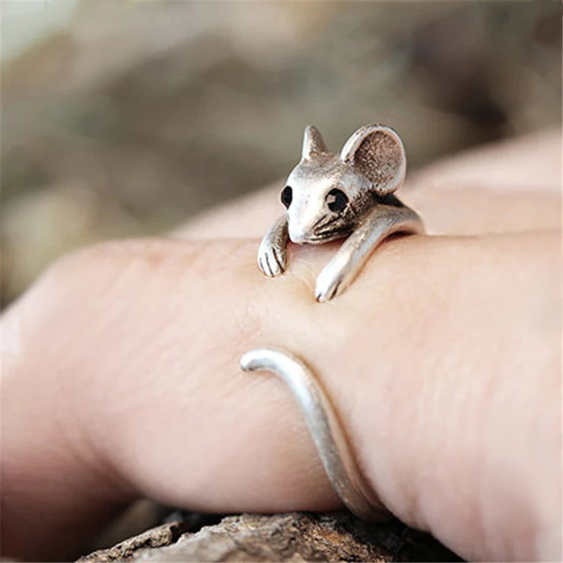 Huitan Vintage Mouse Animale Anello di Barretta per Le Donne Argento Antico Colore Gotico Ragazze Knuckle Anelli Regalo di Fantasia 2023 Gioielli Caldi