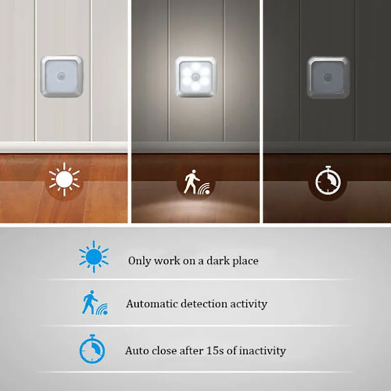 6 Đèn Ngủ LED PIR Tự Động Cảm Biến Chuyển Động Đèn Ngủ Cho Trẻ Em Phòng Khách Phòng Ngủ Nhà Cầu Thang Tủ Quần Áo Đèn Ngủ đèn