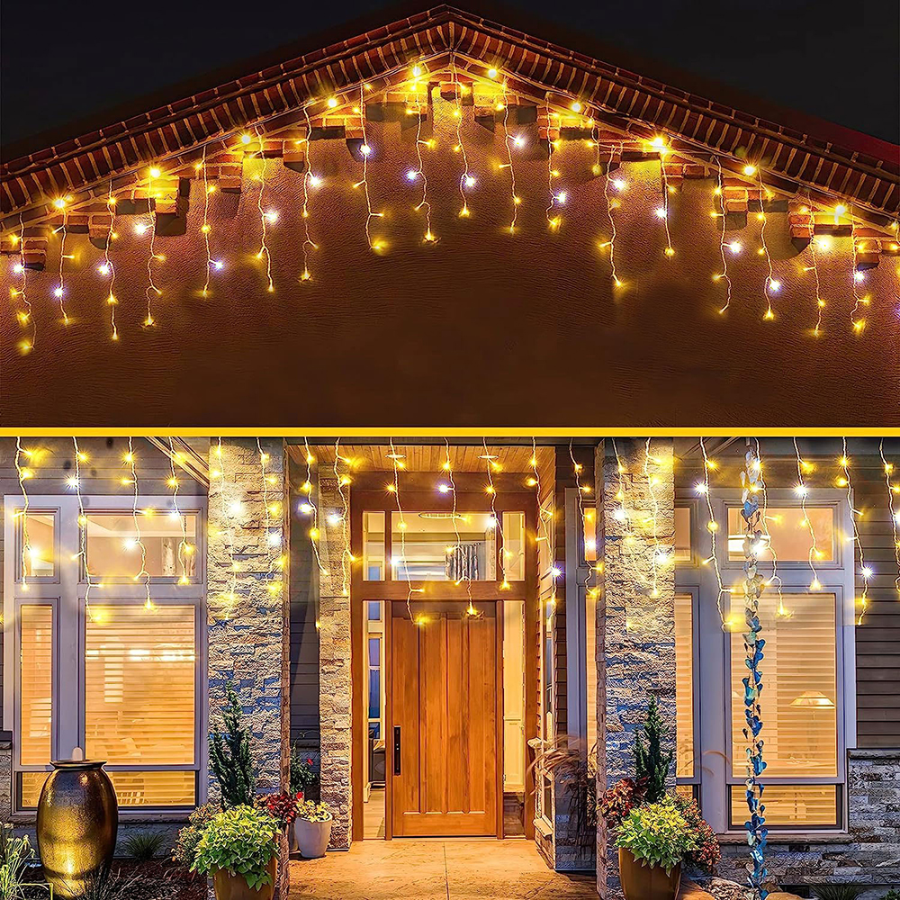 Outdoor LED Lichterketten Eiszapfen Fee Licht Girlande Für Weihnachten Neujahr Party Terrasse Hochzeit Garten Terrasse Ostern Dekoration