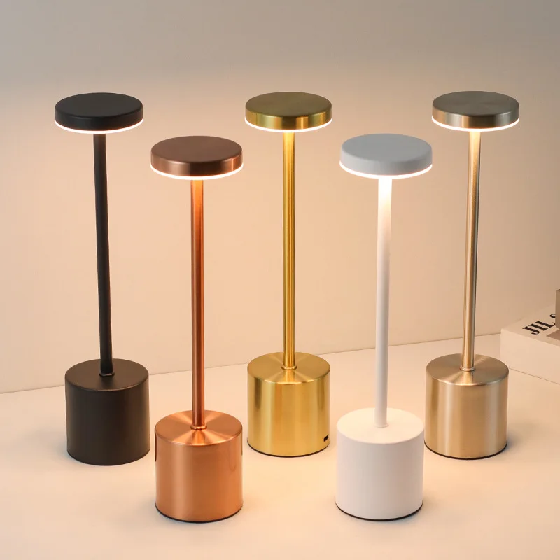 Lámpara de mesa LED inalámbrica de aleación recargable, 3 colores, Interruptor táctil, luz nocturna, estilo nórdico, para el hogar, Bar, restaurante, ambiente, lámpara de escritorio