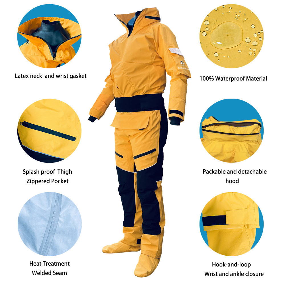 Traje seco impermeable con entrada frontal, traje seco con capucha desmontable, ropa para kayak, remo, Rafting, canoa, vela, kitesurf