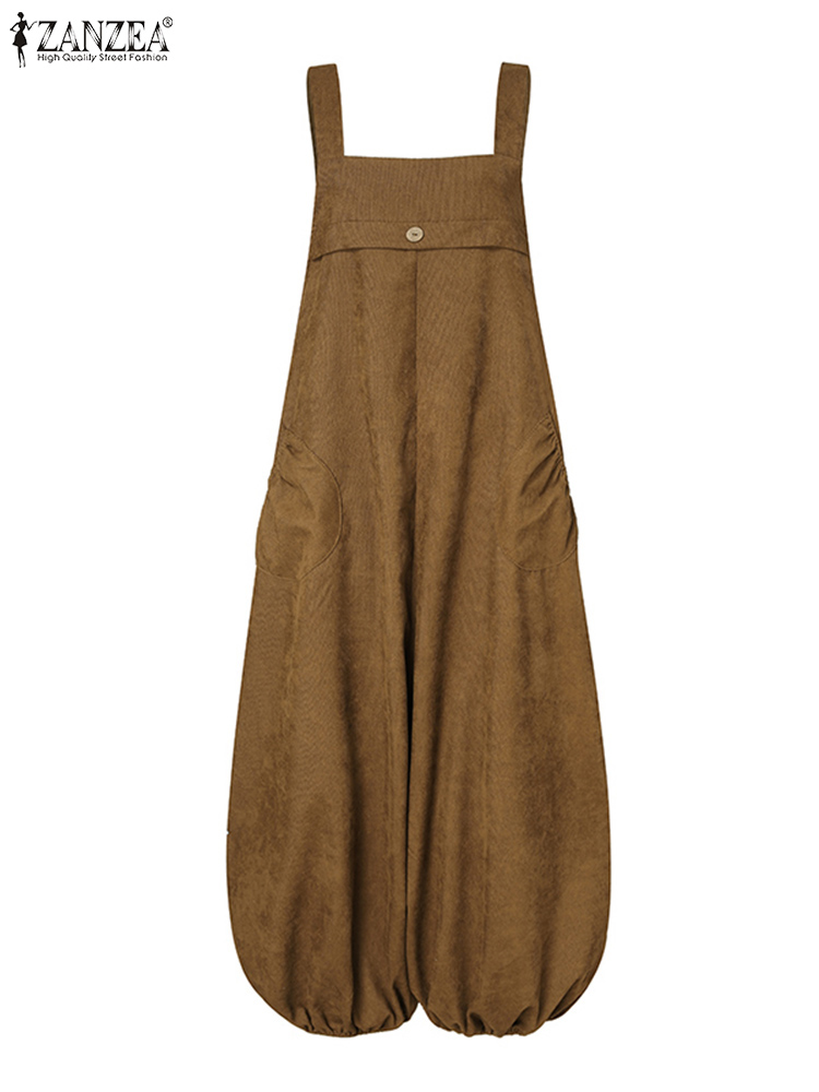 Mulheres outono veludo macacão moda suspensórios zanzea vintage perna larga macacões sólido gota-virilha macacão solto playsuits