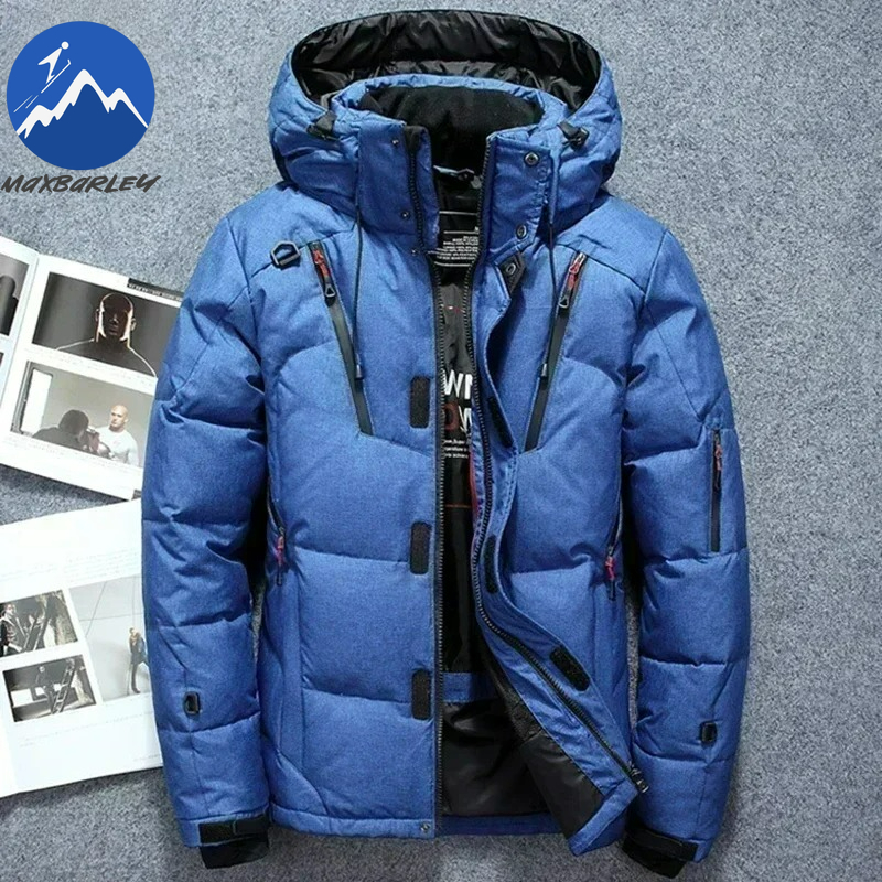 Inverno engrossado homens jaqueta de escalada caça com capuz quente pato branco para baixo casaco homem casual leve puffer jaqueta esqui neve