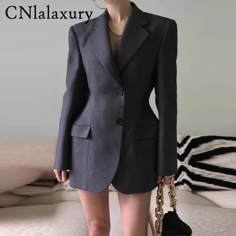 Blazer cinza para terno feminino jaqueta novo design de moda coreana sentido cintura-emagrecimento senhora do escritório terno superior sandglass elegante