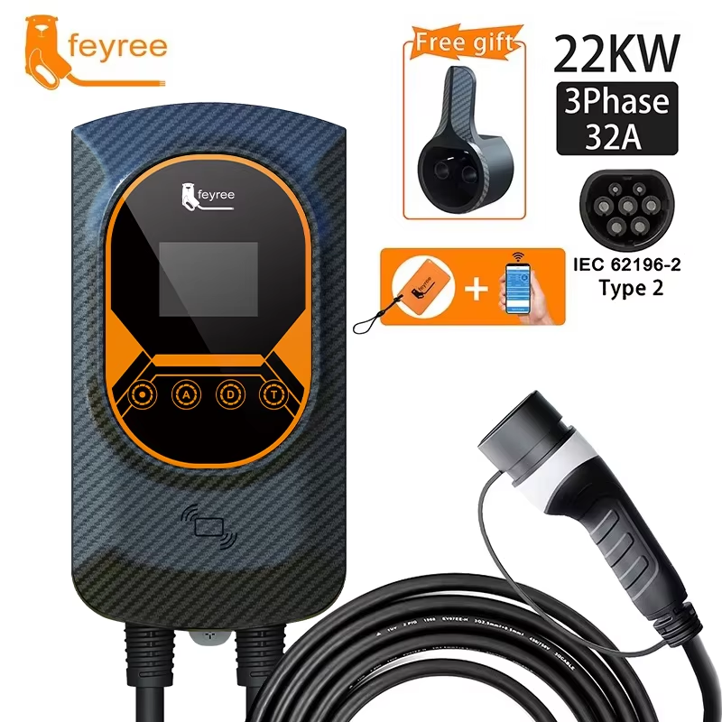 Feyree EV Laadstation 32A Elektrische Voertuig Autolader EVSE Wallbox Wallmount 7.6/11/22kW Type2 Kabel IEC62196 APP Controle