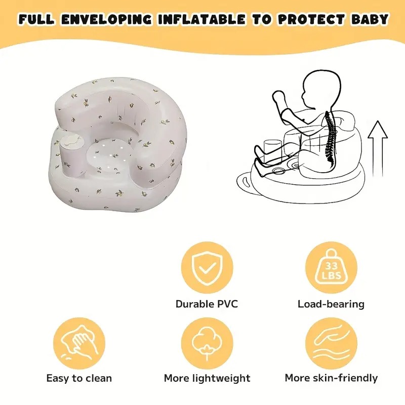 Aufblasbarer Babybodensitz mit integrierter Pumpe, weicher Stützstuhl für das Sitztraining von Kleinkindern, geeignet für 3 Monate und ältere Menschen