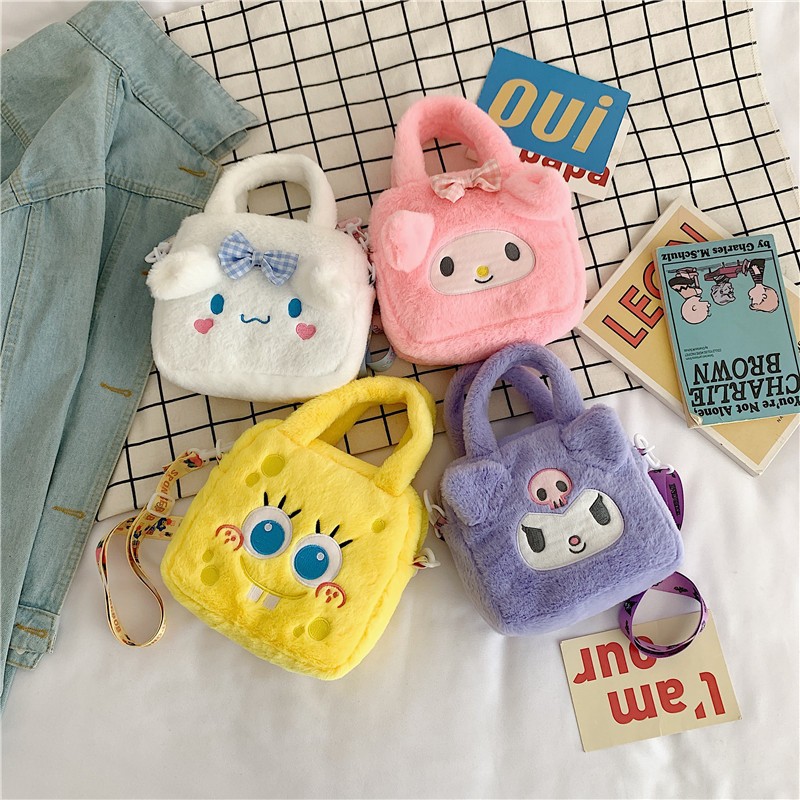 Borsa in peluche Sanrio Kawaii Kuromi Cinnamoroll Melody Cartoon Anime Borsa a tracolla Borse da viaggio per cosmetici Regali per ragazze da donna