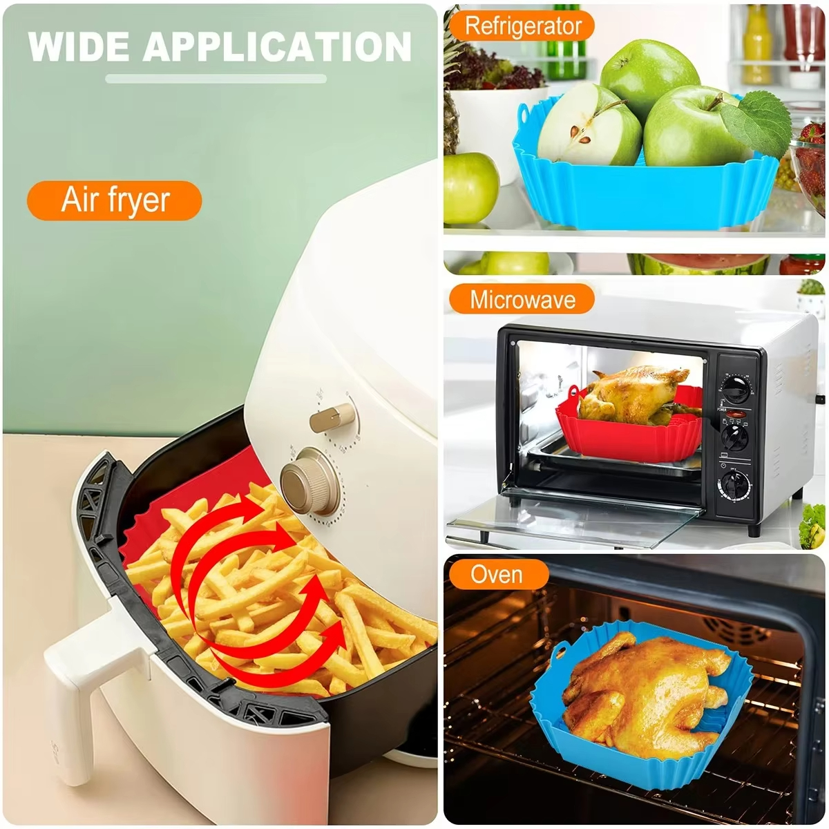 Silikon Air Fryer Topf Tablett Lebensmittel Sicher Wiederverwendbare Platz BBQ Grill Pad Platte Airfryer Ofen Backform Korb Pfanne für Küche