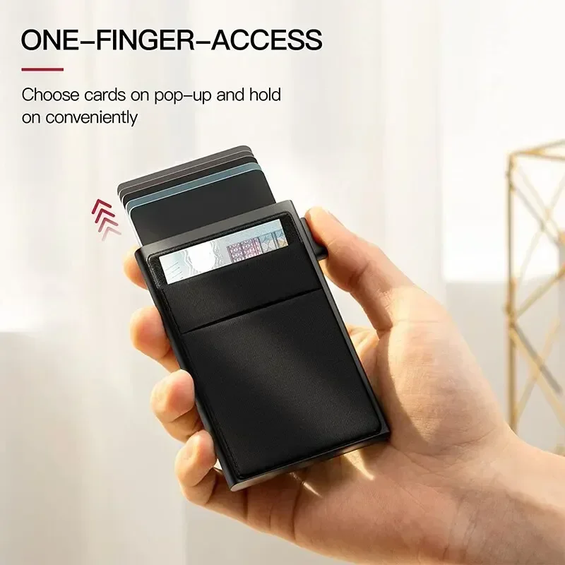 남성용 슬림 RFID 차단 메탈 지갑 - 은행 신분증 및 신용카드 보호 기능이 있는 미니멀리스트 스마트 매직 카드 케이스 홀더