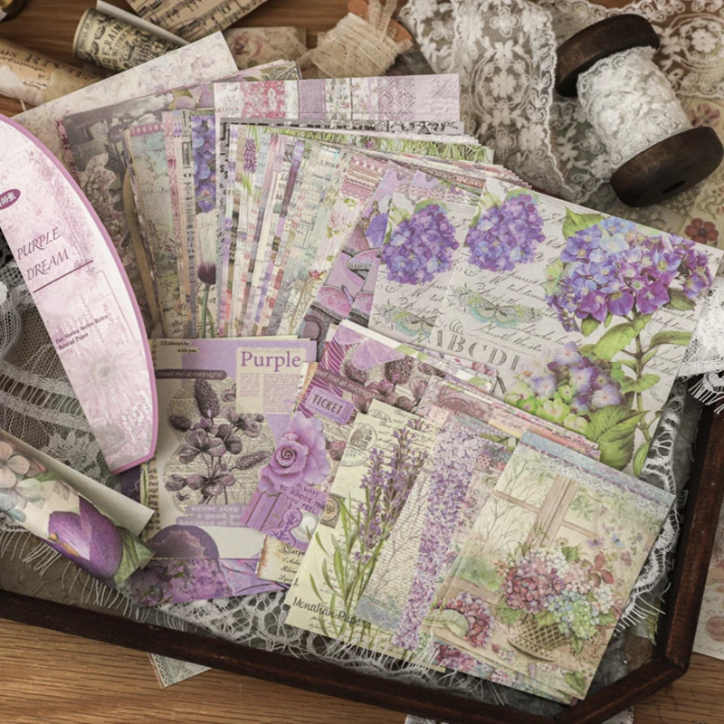 4 스타일 100 개/갑/팩 레트로 소재 종이 과거 이야기 시리즈 꽃 나비 핸드북 DIY 기본 문학 배경 스크랩북