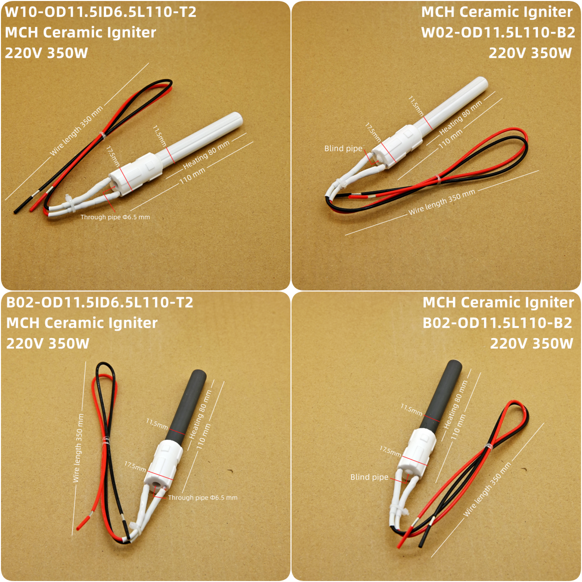 Ceramic igniter 220V 350W, quick ignition for home appliance accessories pellet stove igniter 110mm