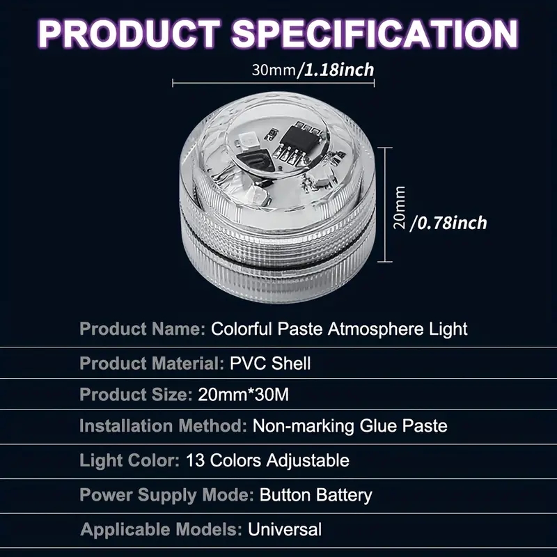 Draadloos zelfklevend LED-auto-interieur Omgevingslicht Afstandsbediening Decoratie Auto Dak Voet Sfeerlamp Fietsachterlicht