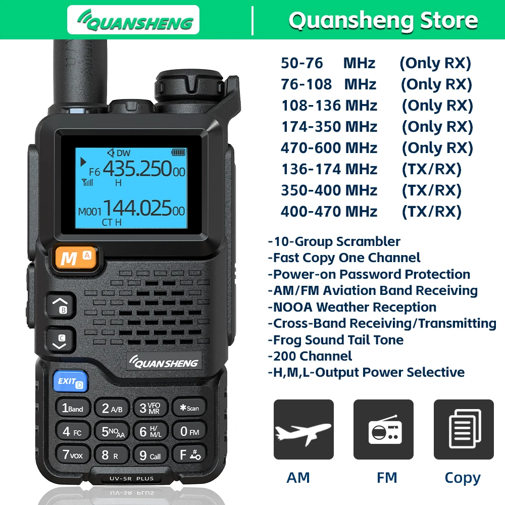 Quansheng UV 5R Plus Walkie Talkie Kommunikation Am FM Zwei-Wege-Radiosender K5 Empfänger Ham Amateur Wireless Set Long Range