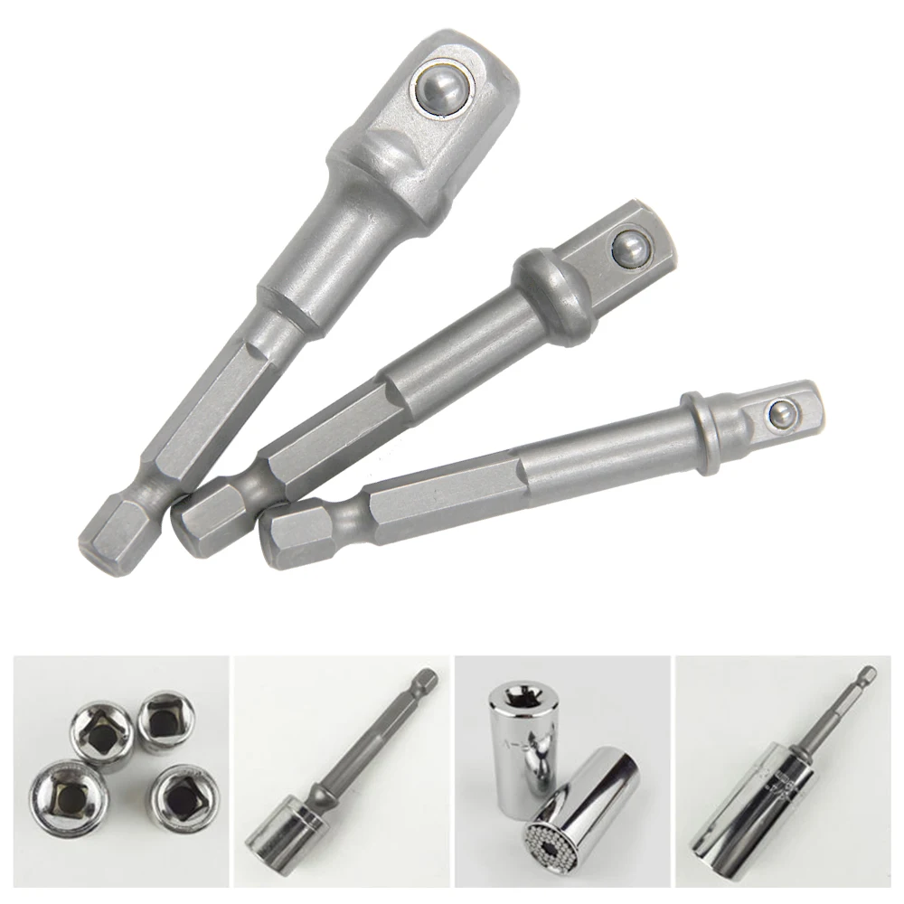 3PC natural hexagonal handle extension rod 50mm adapter 1/2 screwdriver 3/8 square head 1/4 socket power tool accessories