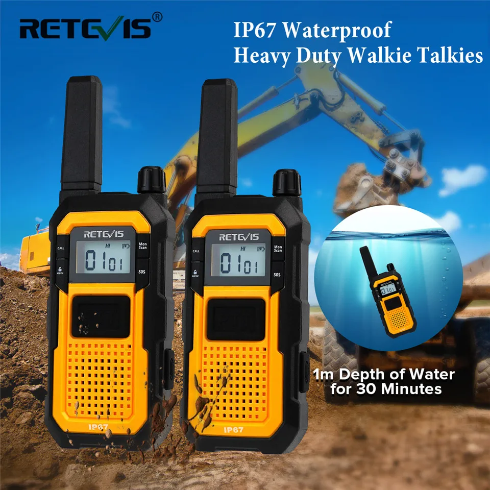 Retevis RB48 Heavy Duty Walkie Talkie IP67 Wasserdichtes USB Typ C Ladegerät Dual PTT VOX PMR446/FRS Zweiwegradio für den Bau