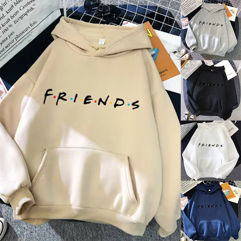 Sudadera con capucha con estampado de amigos para mujer, jersey de manga larga, ropa de moda informal de Color sólido para mujer, ropa de calle de moda para primavera y otoño