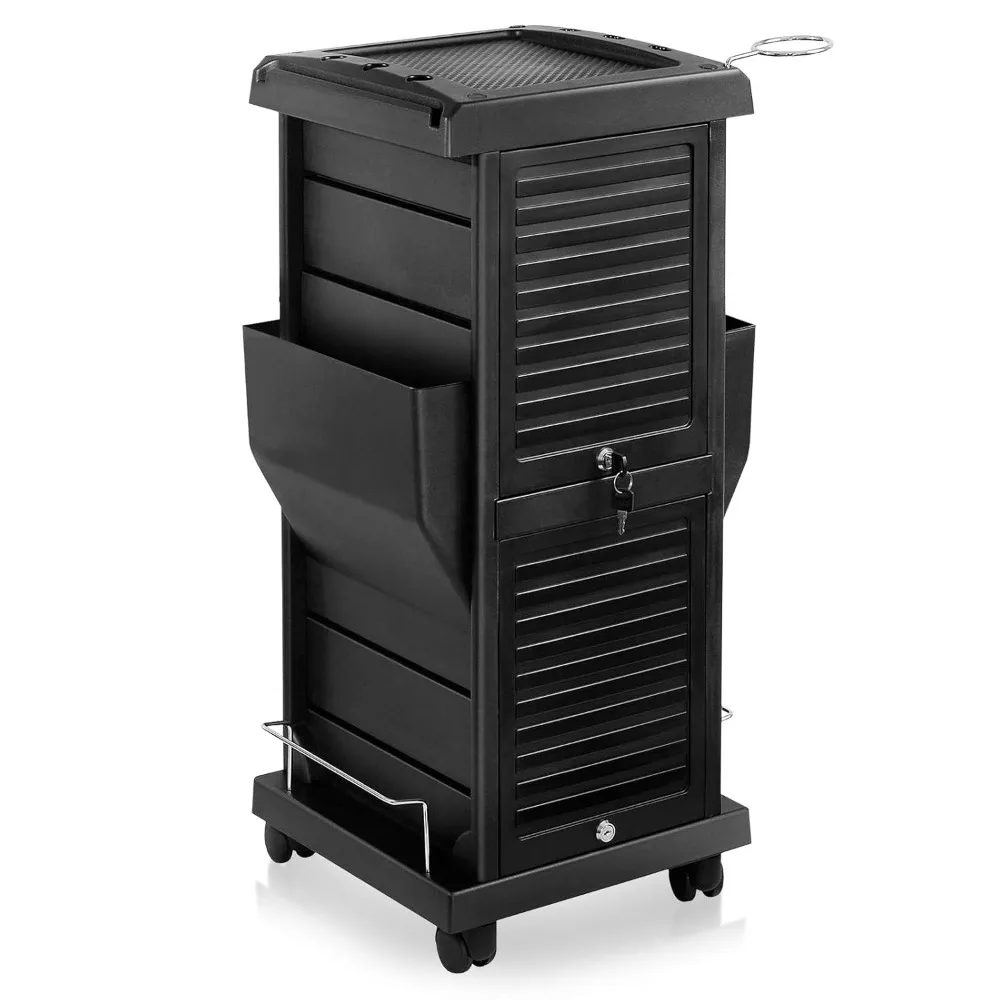 Premium Locking Rolling Trolley Cart with Pockets - Black