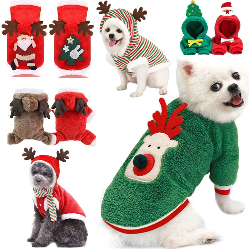 Ropa navideña para perros, ropa cálida de invierno para mascotas para perros pequeños y medianos, alce, Papá Noel, abrigo para perros y gatos, sudaderas con capucha, disfraz navideño para perros