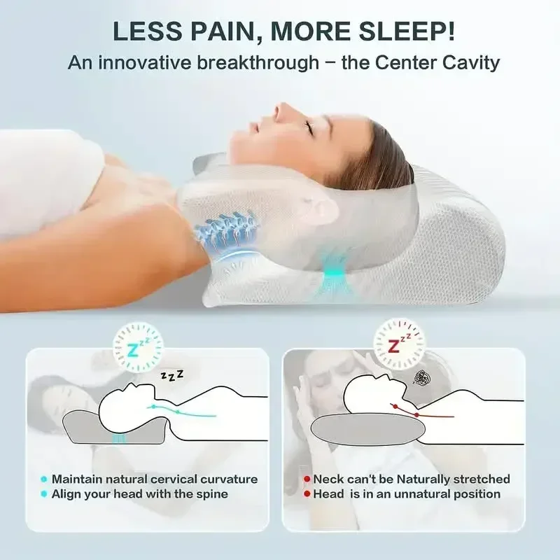 Almohada Cervical de espuma viscoelástica, almohada ortopédica de contorno ergonómico 2 en 1 para almohadas de soporte para el dolor de cuello, reemplazo de funda de almohada, 1 ud.