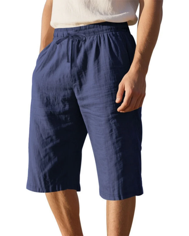 Pantaloncini sportivi da uomo in 5 parti traspiranti in lino di cotone allentato nuovo estivo ZK72