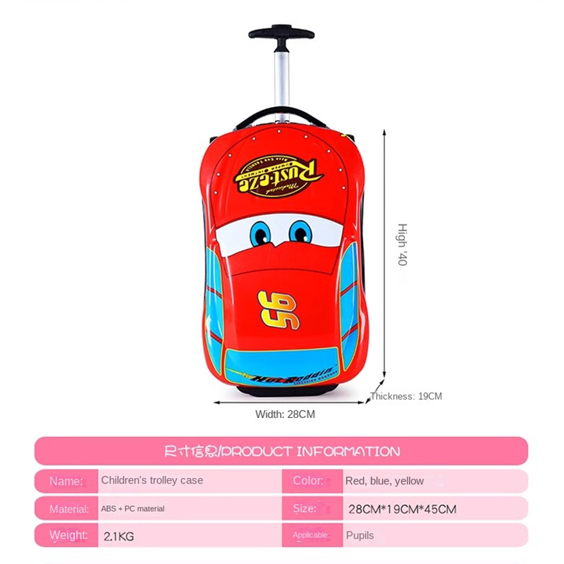 Crianças dos desenhos animados mala meninos podem andar 18 "trole caixa carro escola primária mochila com rodas 13" bagagem de viagem caixa de embarque