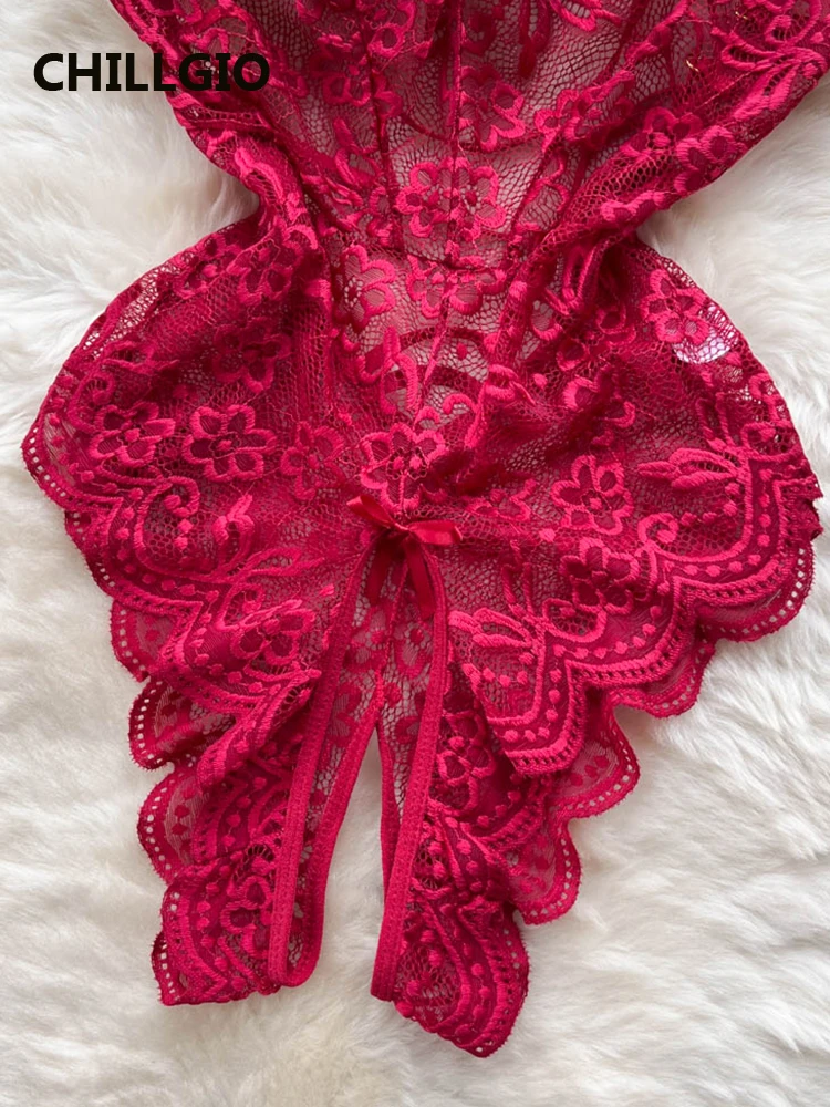 CHILLGIO сексуальные цветочные кружевные Комбинезоны на бретельках Женские прозрачные эротические облегающие комбинированные Комбинезоны Клубные цельные комбинезоны с открытой спиной