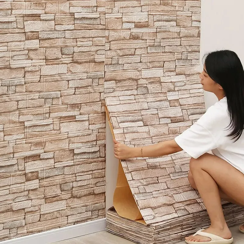 Adesivo de parede 3d retrô imitação de tijolo papel de parede autoadesivo à prova d'água antifoulingcovering sala de estar decoração de parede de quarto