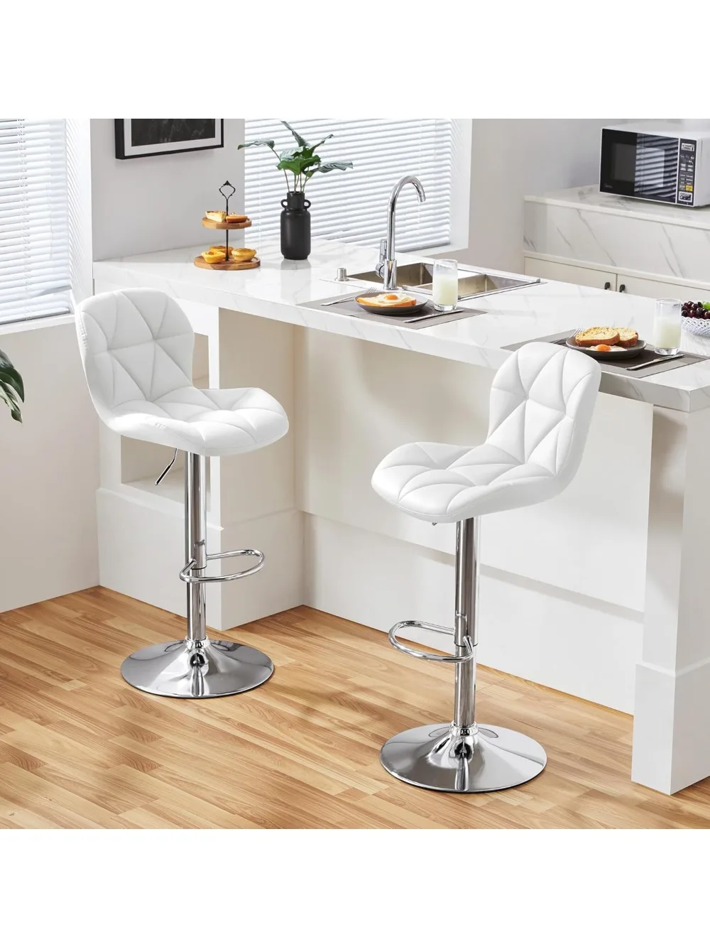 Barstools Set of 2, PU Leather Counter Stools Bar Chairs with Backrest, Height Adjustable Swivel Tall Chairs for Home