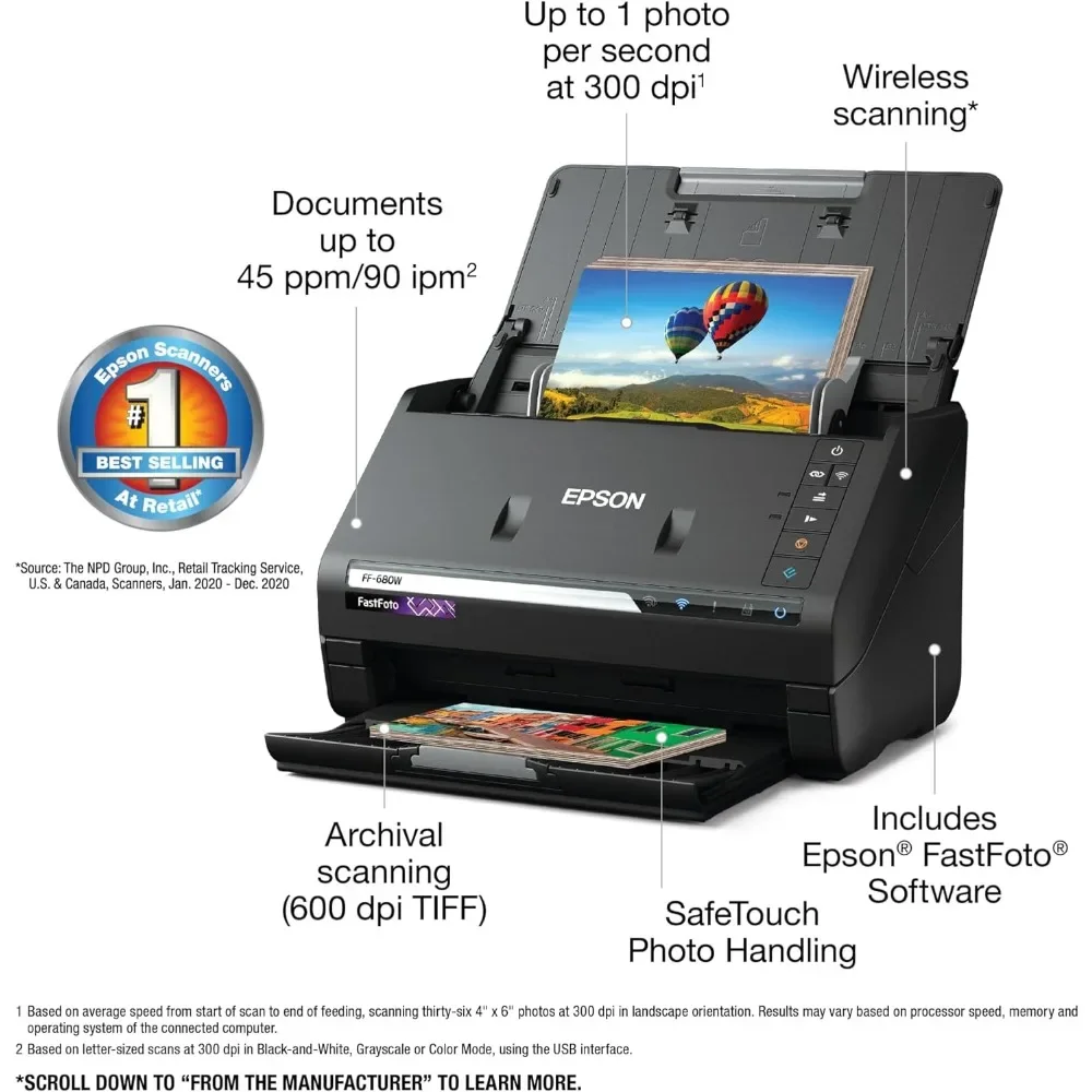 FastFoto FF-680W Wireless High-Speed Photo and Document Scanning System, Black