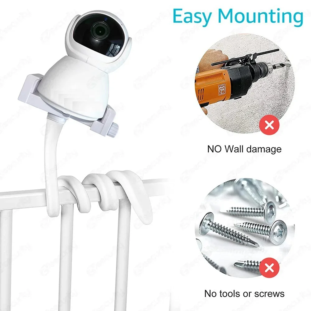 Staffa da letto universale per baby monitor Supporto per fotocamera multifunzione Vite da 1/4 Tubo flessibile con clip Supporto per fotocamera Cam Braccio lungo regolabile