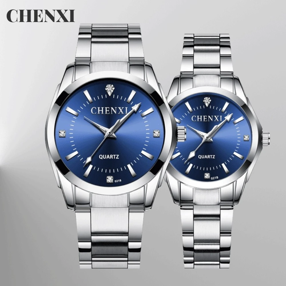 Reloj de cuarzo de acero inoxidable para parejas, cronógrafo de marca Simple, clásico, resistente al agua, Masculino