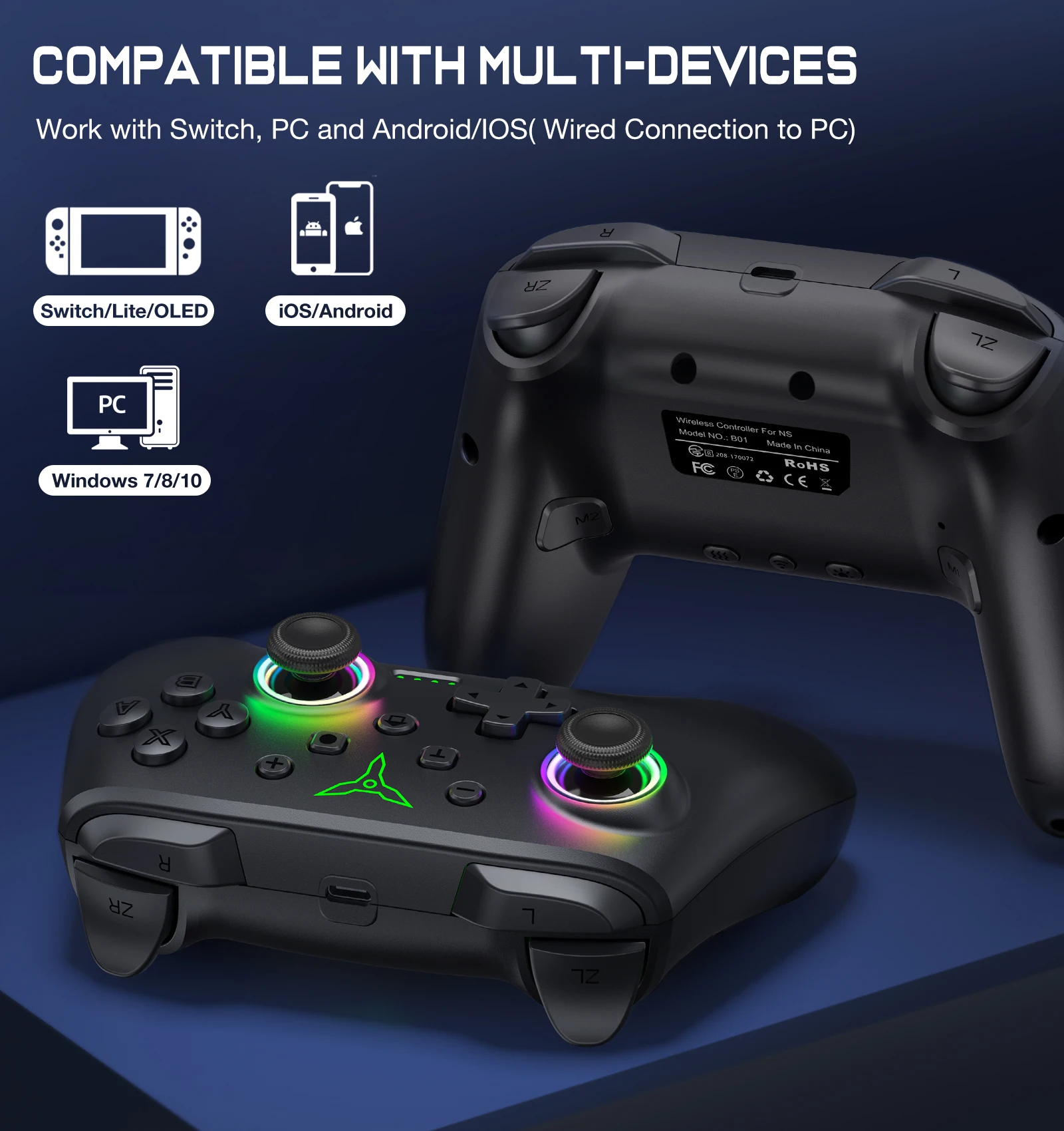 BEBONCOOL Wireless Switch Pro Controller con joystick Doppia vibrazione compatibile per Switch OLED/Lite Switch Gamepad remoto