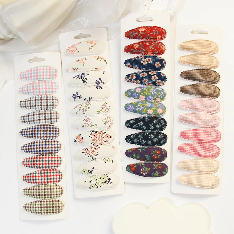 10 шт./лот, тканевые клетчатые заколки для волос со свежим принтом из хлопка, детские заколки для волос BB, заколки для волос для девочек, головные уборы, детские аксессуары для волос