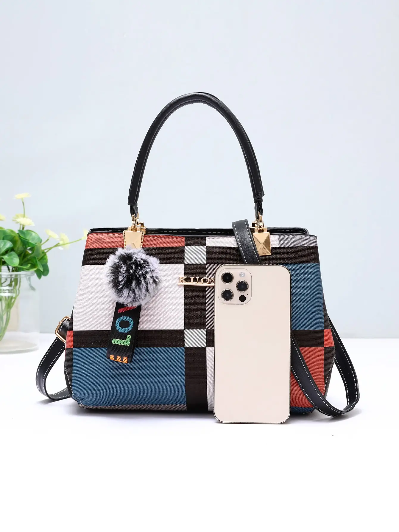 Nova bolsa de luxo para mulheres com design de grade aleatória, bolsa de ombro elegante, bolsa feminina