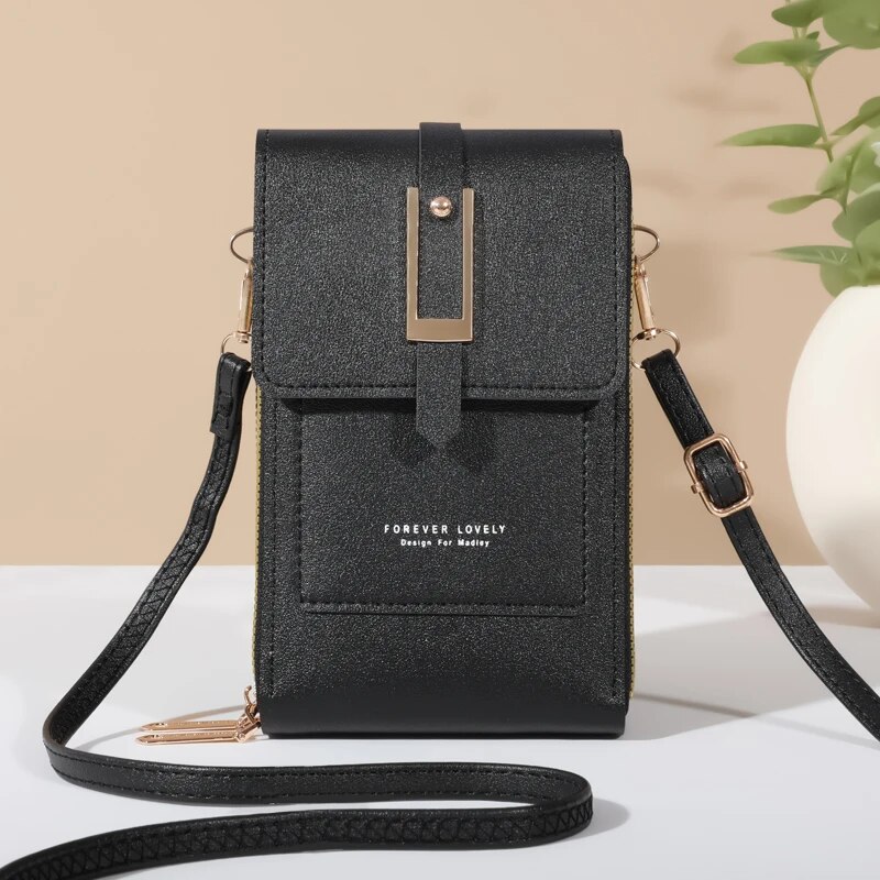 Bolsa para celular Mini Flap Crossbody Bolsa de couro falso Carteira vertical com slots de cartão, Tela sensível ao toque